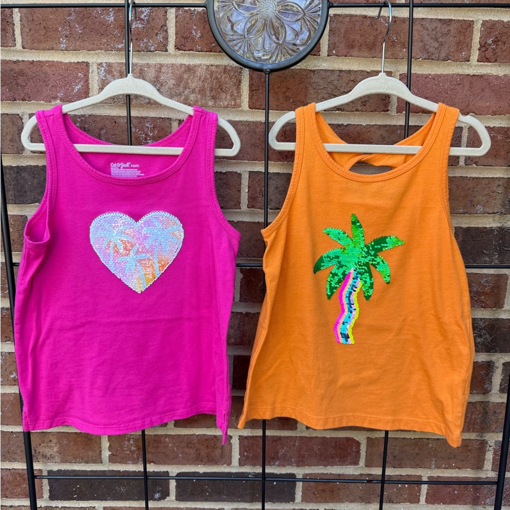 Girls S(6/7) Pink and Orange Sequin Tank Top set